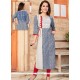 Cotton Blue And Off White Party Wear Kurti