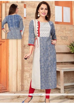 Cotton Blue And Off White Party Wear Kurti