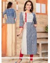 Cotton Blue And Off White Party Wear Kurti