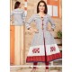 Cotton Grey And White Print Work Party Wear Kurti