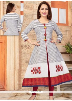 Cotton Grey And White Print Work Party Wear Kurti