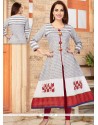 Cotton Grey And White Print Work Party Wear Kurti