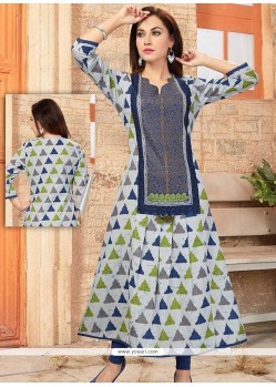 Multi Colour Print Work Cotton Party Wear Kurti