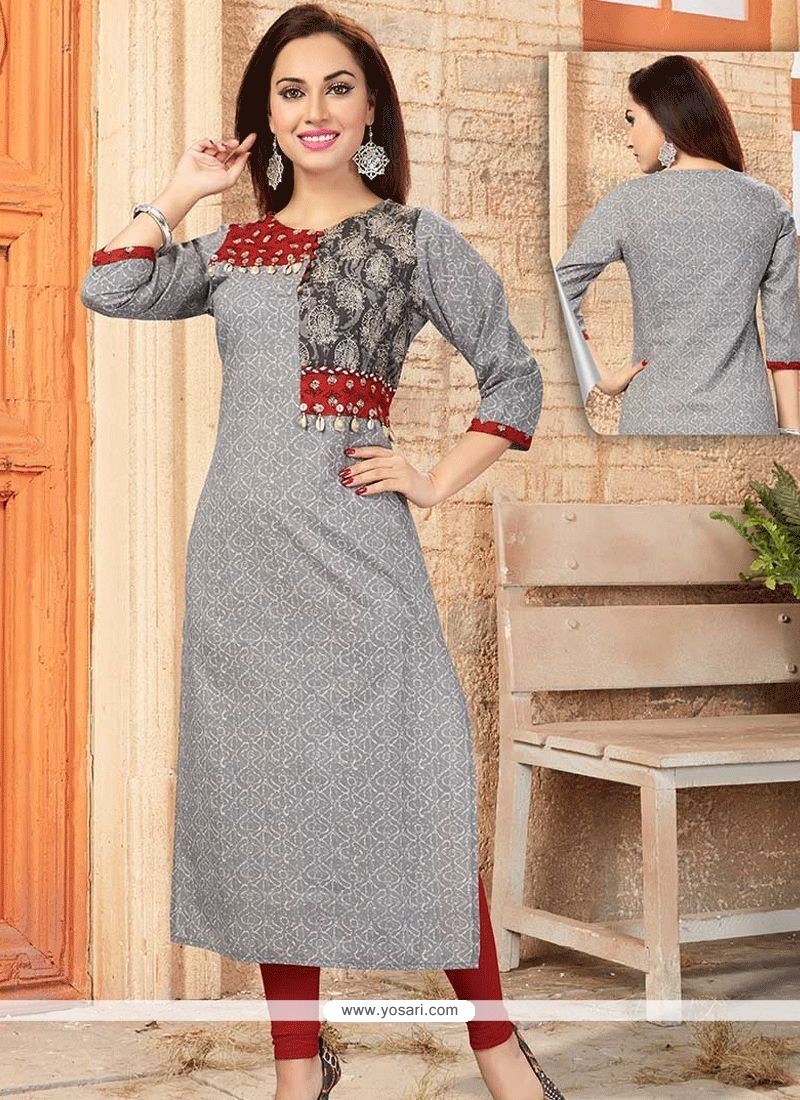 Grey And Red Color Combination Party Wear Straight Long Suit :: ANOKHI  FASHION