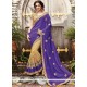 Net Beige And Blue Embroidered Work Designer Half N Half Saree