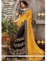 Resham Work Brown And Mustard Half N Half Designer Saree