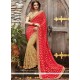 Beige And Red Half N Half Saree