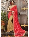 Beige And Red Half N Half Saree