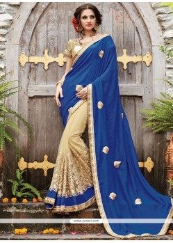 Blue And Cream Art Silk Half N Half Designer Saree