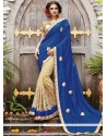 Blue And Cream Art Silk Half N Half Designer Saree