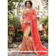 Cream And Orange Embroidered Work Net Designer Half N Half Saree