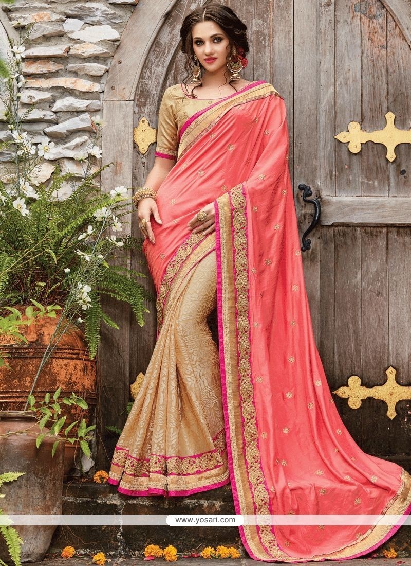 Buy Banarasi Silk Resham Work Designer Half N Half Saree | Designer Sarees