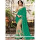 Beige And Sea Green Faux Chiffon Designer Half N Half Saree