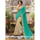 Net Cream And Sea Green Half N Half Saree