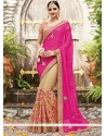 Beige And Hot Pink Net Designer Half N Half Saree