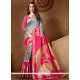 Cotton Silk Grey And Pink Designer Traditional Saree