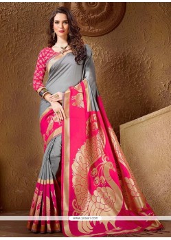 Cotton Silk Grey And Pink Designer Traditional Saree