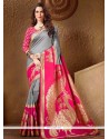 Cotton Silk Grey And Pink Designer Traditional Saree