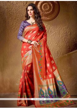 Cotton Silk Orange Designer Traditional Saree