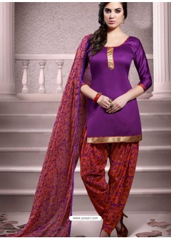 Violet Cotton Punjabi Patiala Suit