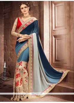 Embroidered Work Teal Designer Traditional Saree