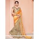 Art Silk Beige And Orange Designer Half N Half Saree