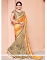 Art Silk Beige And Orange Designer Half N Half Saree