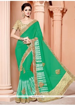 Green Patch Border Work Bamber Georgette Classic Designer Saree