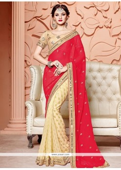 Faux Chiffon Embroidered Work Half N Half Designer Saree