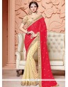 Faux Chiffon Embroidered Work Half N Half Designer Saree