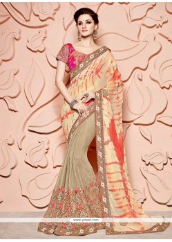 Beige Art Silk Designer Half N Half Saree