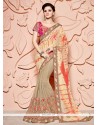 Beige Art Silk Designer Half N Half Saree