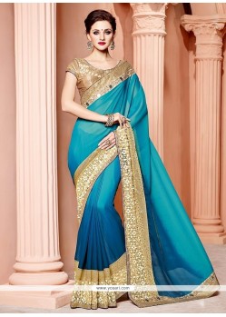 Blue Patch Border Work Designer Traditional Saree