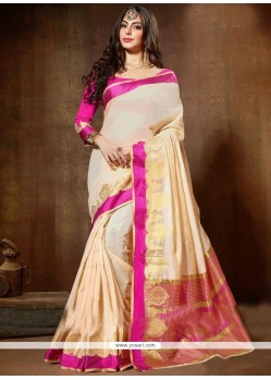 Weaving Work Cream Traditional Saree