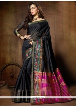 Weaving Work Black Cotton Silk Designer Traditional Saree