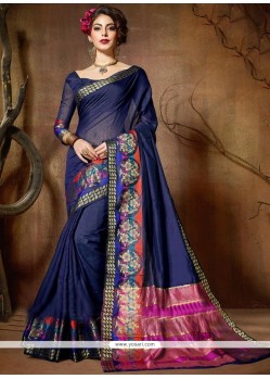 Cotton Silk Navy Blue Weaving Work Traditional Designer Saree