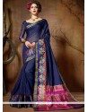 Cotton Silk Navy Blue Weaving Work Traditional Designer Saree