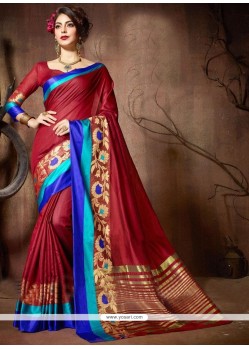 Maroon Weaving Work Cotton Silk Designer Traditional Saree