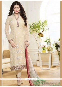 Ayesha Takia Faux Georgette Cream Churidar Designer Suit