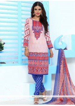 Print Cotton Churidar Suit In Multi Colour