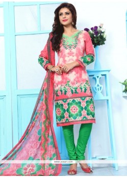 Cotton Multi Colour Print Work Churidar Suit