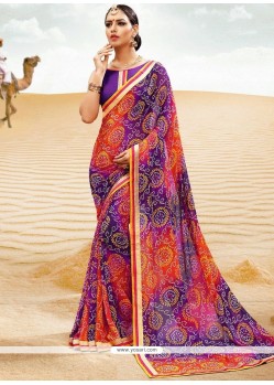 Multi Colour Print Work Faux Georgette Printed Saree