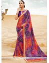 Multi Colour Print Work Faux Georgette Printed Saree