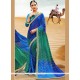 Lace Work Blue And Green Printed Saree