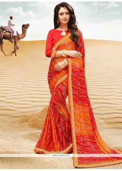 Faux Georgette Multi Colour Lace Work Printed Saree