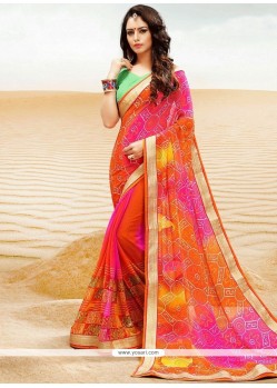 Faux Georgette Lace Work Printed Saree