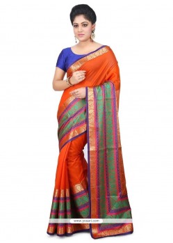 Weaving Work Orange Chanderi Classic Saree