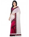 Art Silk Beige And Magenta Embroidered Work Designer Half N Half Saree