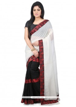 Art Silk Beige And Black Embroidered Work Half N Half Designer Saree