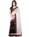 Art Silk Beige And Black Embroidered Work Half N Half Designer Saree